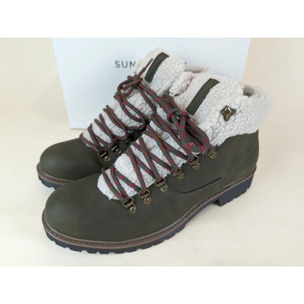 Sun Stone Glenn Winter Boots Mens 11 M Olive Faux Fur Trimmed Lace Up Shoes NWB - Picture 3 of 10